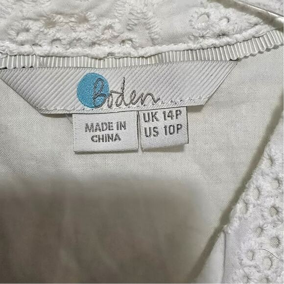 Boden White Eyelet Midi Dress Sleeveless V Neck Ruffle Detail 100% Cotton 10P - Picture 4 of 6